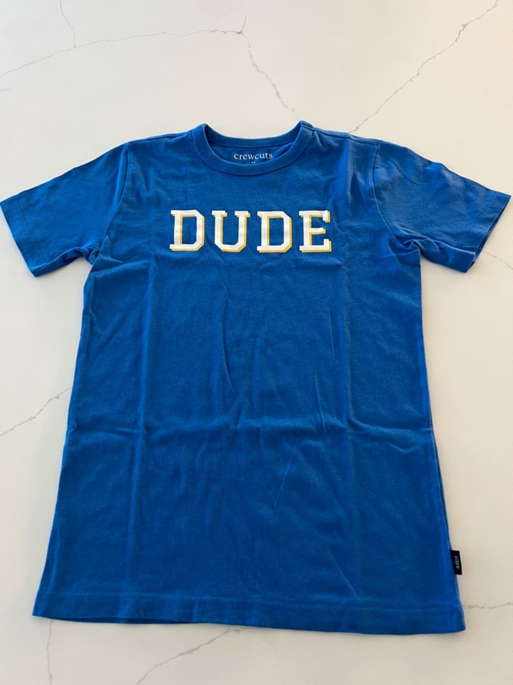 J.Crew Crewcuts Boys "DUDE" Graphic Tee Bright Blue Size Medium (8-9)
